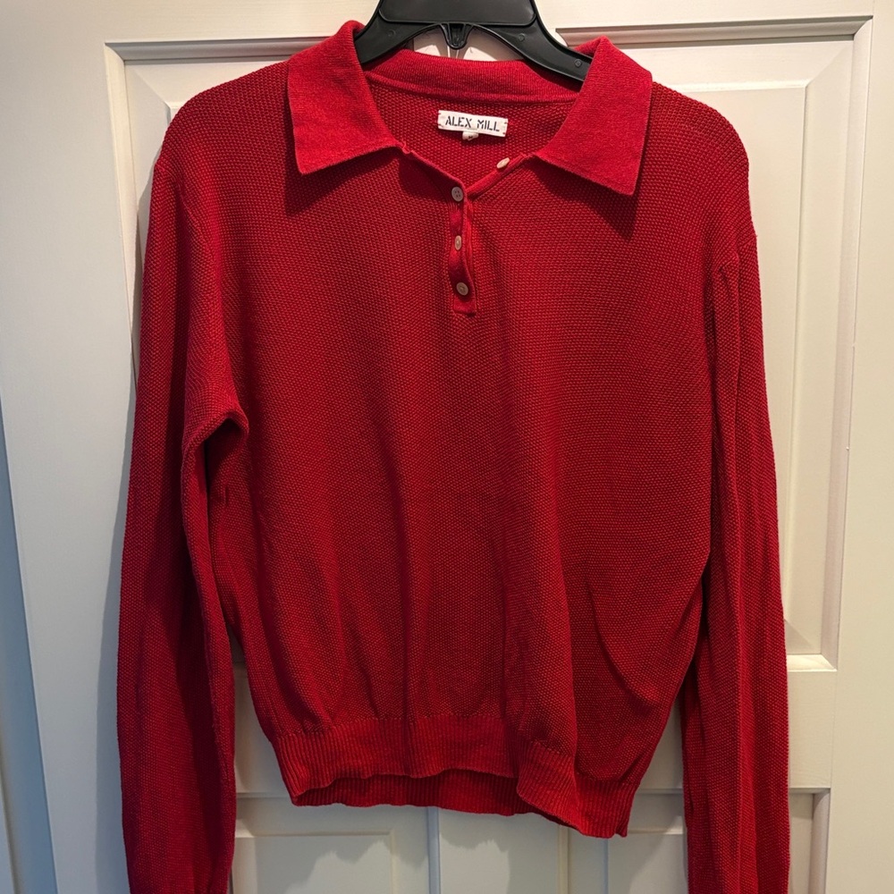 Alex Mill Red Knit Polo Pullover